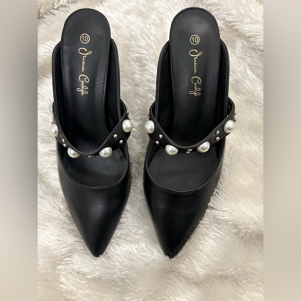 Jessica Carlyle Black Pearl Muller High Heel Shoes size 10